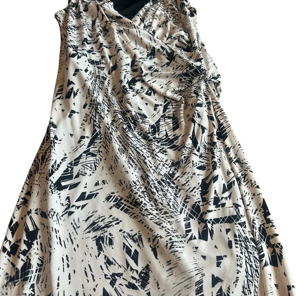 Robert Rodriguez Lydia Draped Dress Black White Print Stretch Size Large Women's